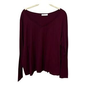 Hanes Women's 2XL Maroon V-Neck Long Sleeve Top
